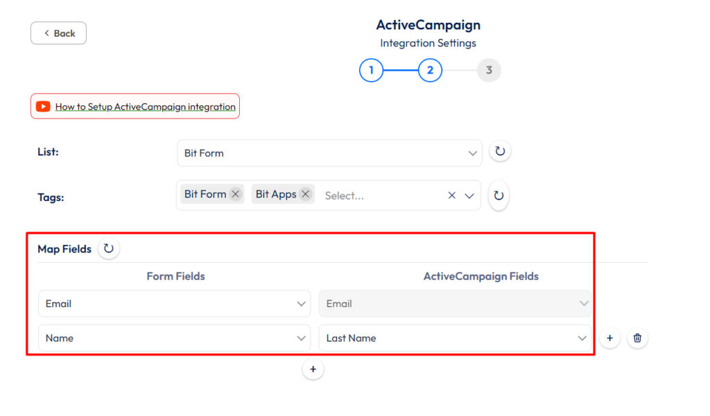 ActiveCampaign Integration with Bit Form - Field Mapping