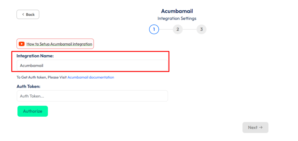 Acumbamail Integration with Bit Integrations - Set Integration Name