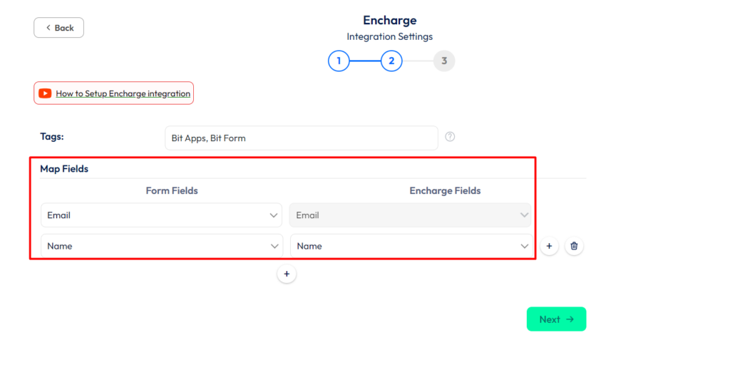 Encharge Integration with Bit Form - Fields Mapping