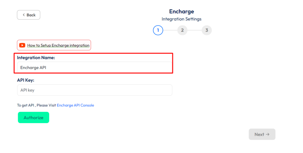Encharge Integration with Bit Form - Set Integration Name
