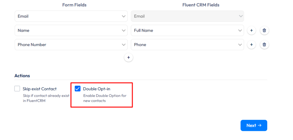 FluentCRM Integration with Bit Form - Actions - Double Opt-in