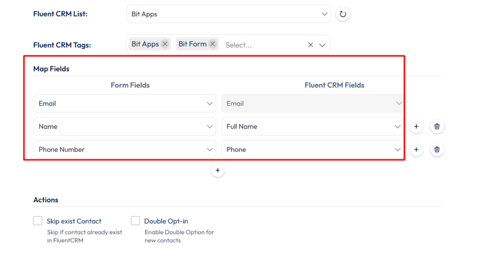 FluentCRM Integration with Bit Form - Field Mapping