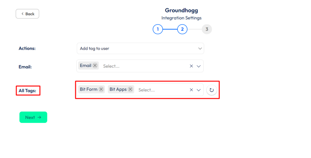 Groundhogg Integration with Bit Form - Action - Add tag to user - Add Tags