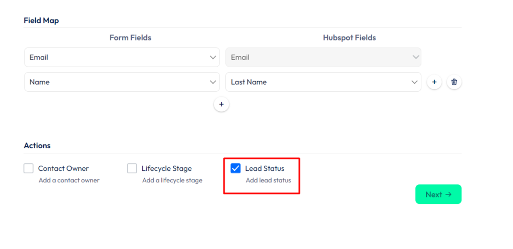 HubSpot Integration with Bit Form - Action - Lead Status