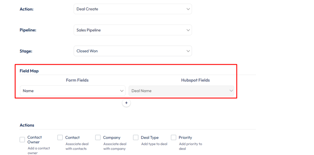 HubSpot Integration with Bit Form - Action - deal Create - Field Mapping