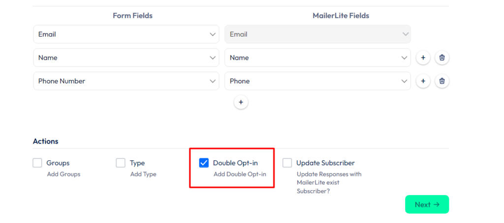 MailerLite Integration Bit Form - Actions - Double Opt-in