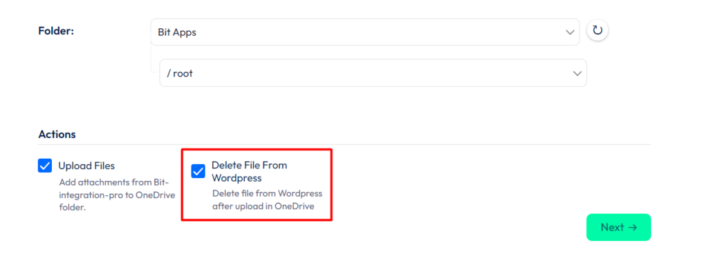 OneDrive Integration with Bit Form - Action - Delete File From WordPress