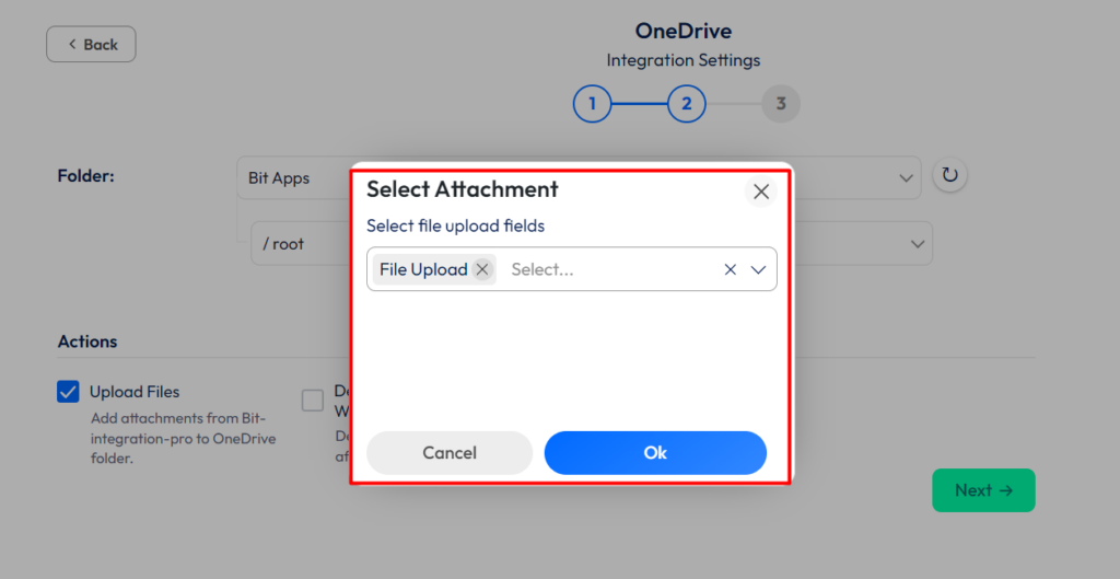 OneDrive Integration with Bit Form - Action - Upload Files - map fields