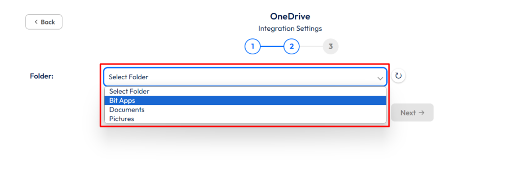 OneDrive Integration with Bit Form - Select folder