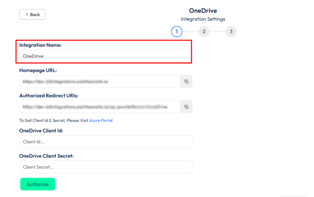 OneDrive Integration with Bit Form - Set Integration Name