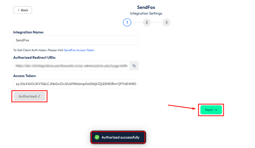 SendFox Integration with Bit Form - Authorization is Successful