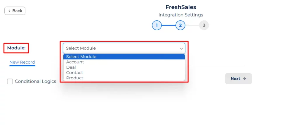Freshsales Integrations choose a Module