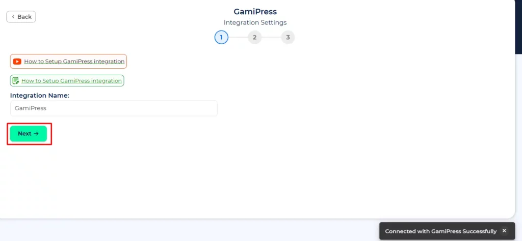 GamiPress Integrations click on Next