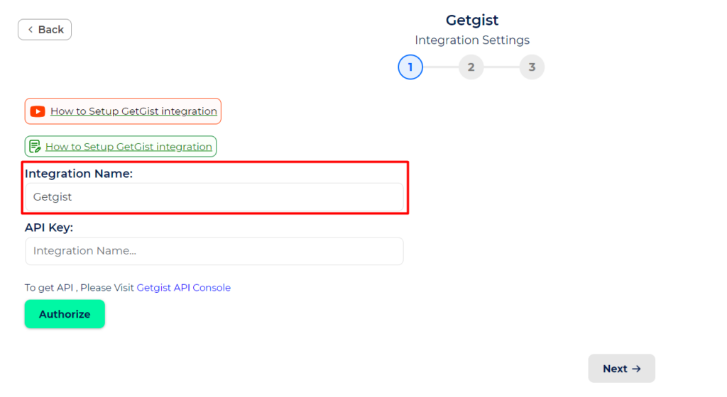 GetGist Integrations - Set Integration Name