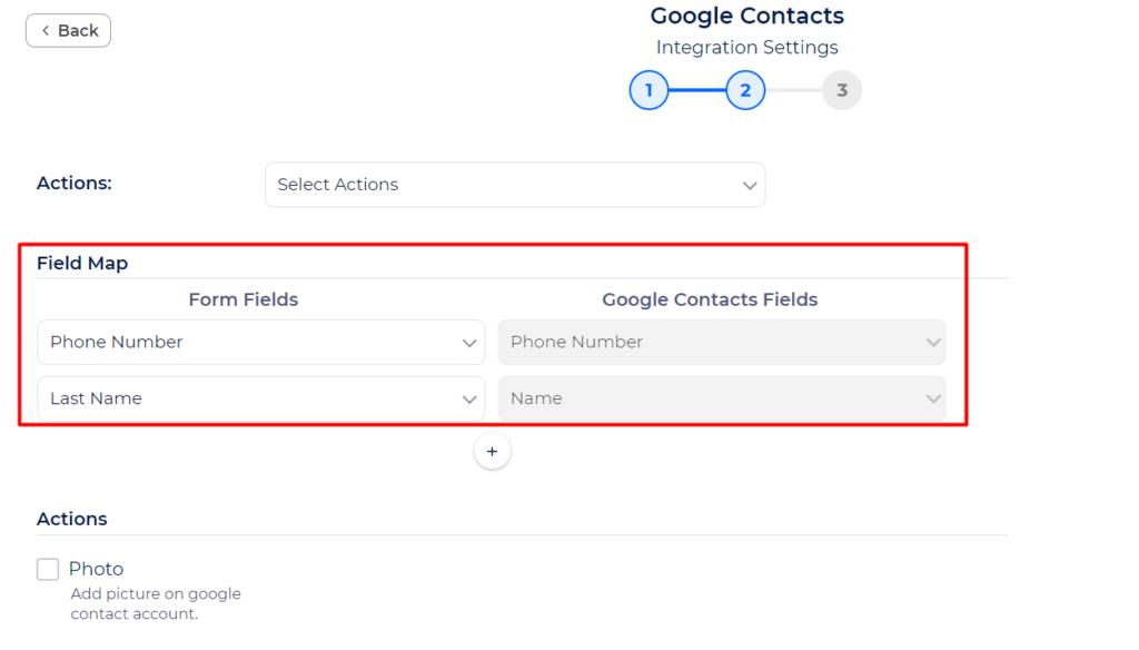 Google Contacts Integrations Field mapping