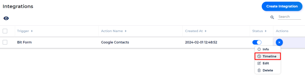 Google Contacts Integrations - Timeline