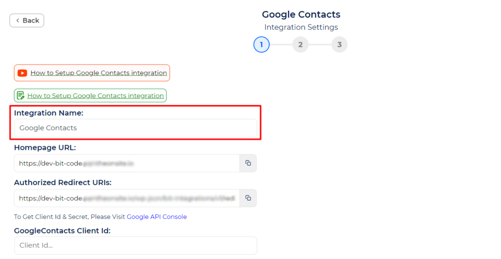 Google Contacts Integrations - set integration name