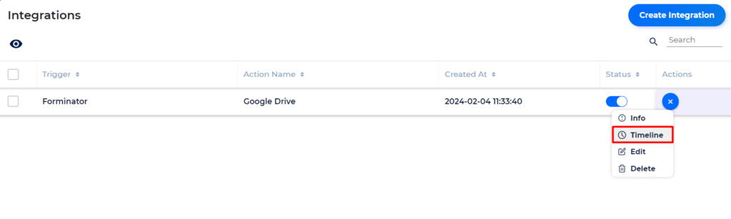 Google Drive Integrations - Timeline