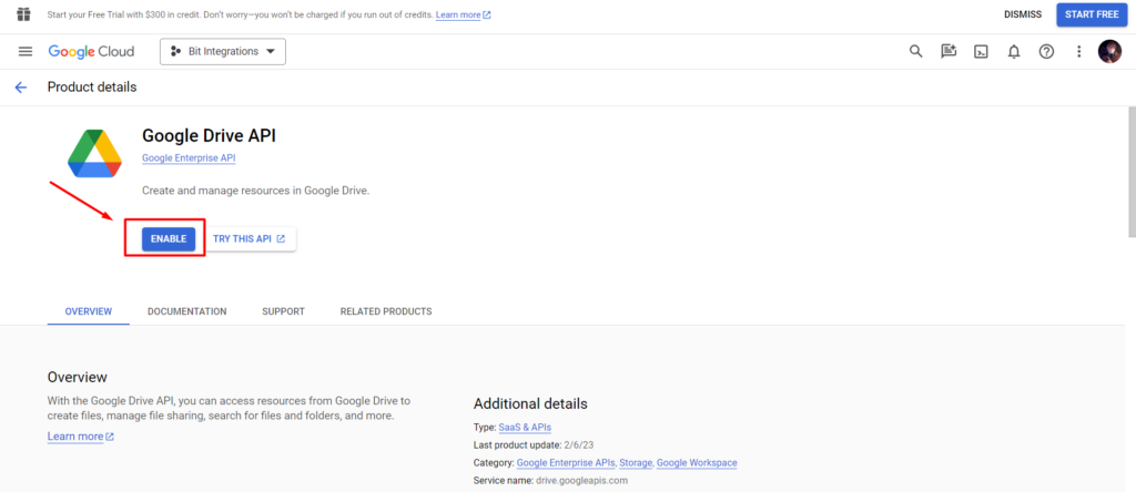 Google Sheets Integrations - Enable Google Drive API