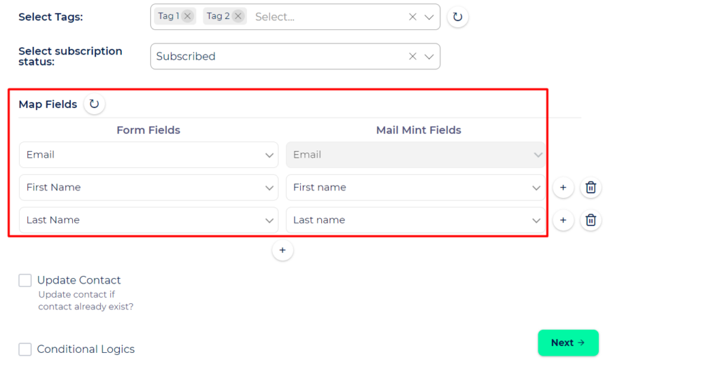 Mail Mint Integration With Bit Integrations - Fields Mapping