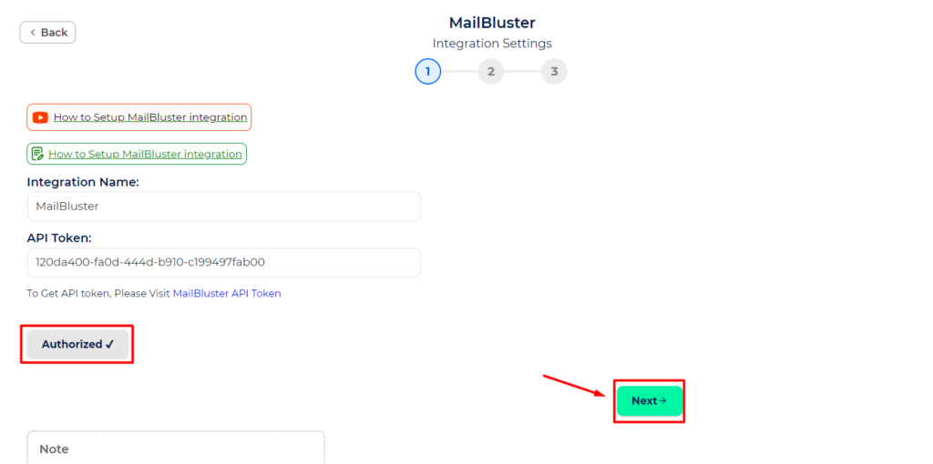 MailBluster Integration With Bit Integrations - Authorization is success the click on next