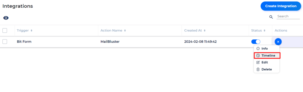 MailBluster Integration With Bit Integrations -  Timeline