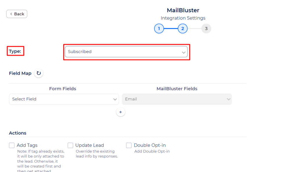MailBluster Integration With Bit Integrations - Type