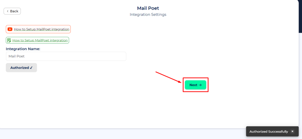 MailPoet Integration with Bit Integrations - Authorization is success