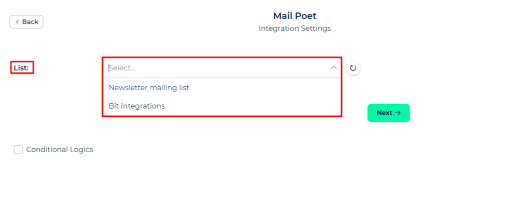 MailPoet Integration with Bit Integrations - List