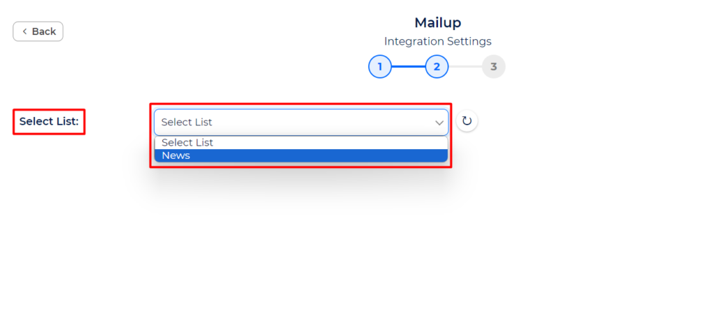 MailUp Integration with Bit Integrations - Select List