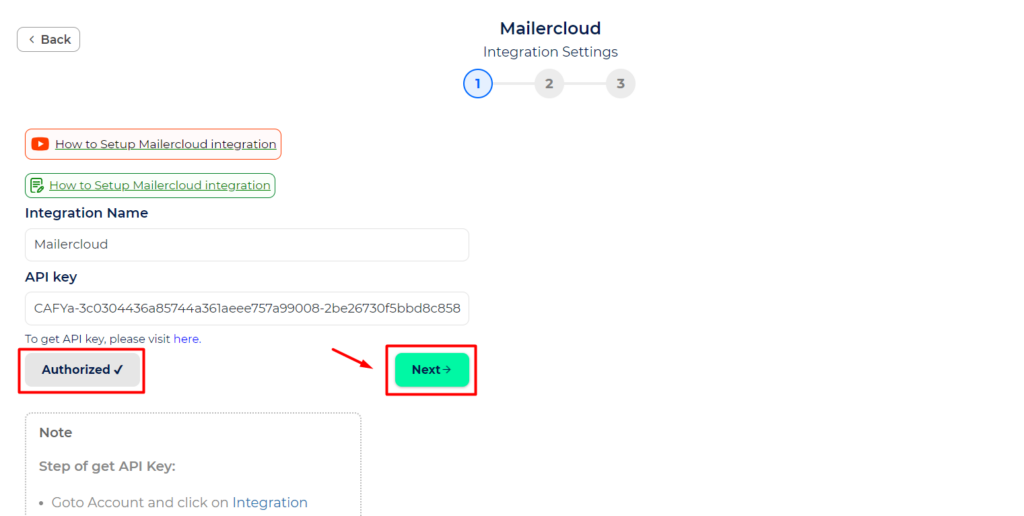 Mailercloud Integration with Bit Integrations - Authorization is success