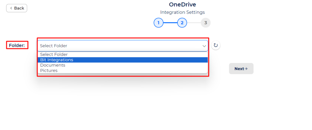 OneDrive Integration with Bit Integrations - choose Folder