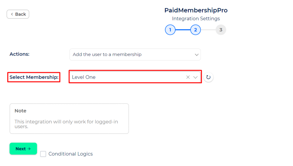 Paid Memberships Pro Integration with Bit Integrations - Select Membership