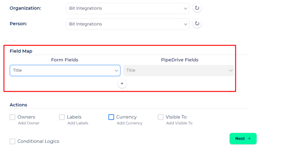 Pipedrive Integration with Bit Integrations - Field Mapping