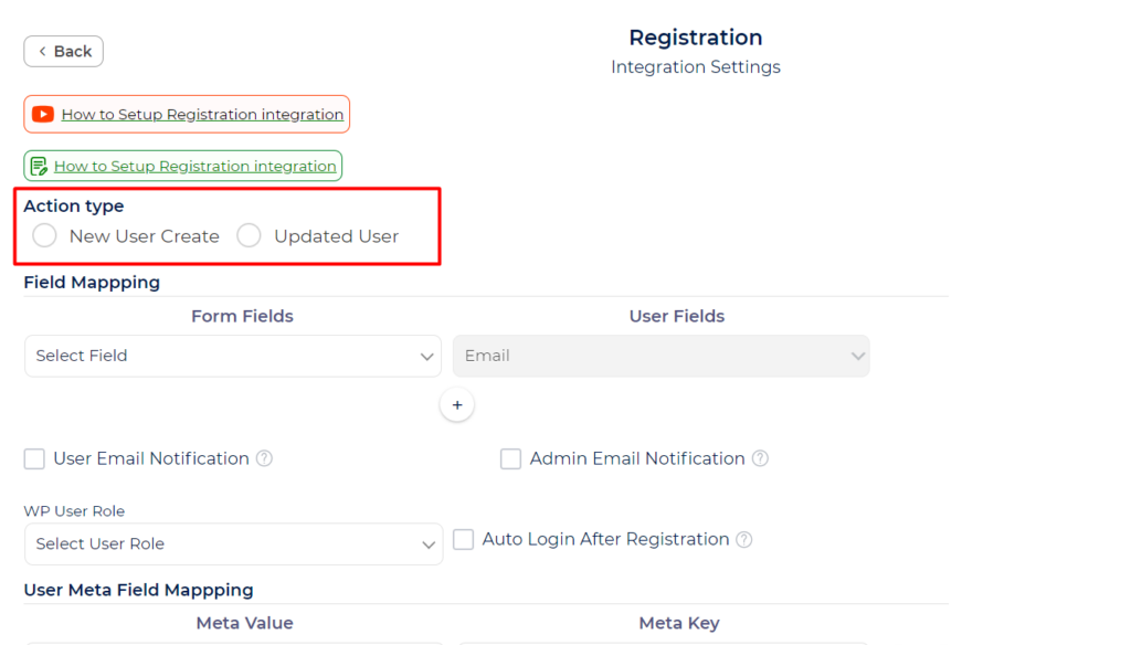 Registration Integration with Bit Integrations - Action Type