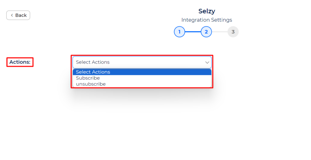Selzy Integration with Bit Integrations - Select an action