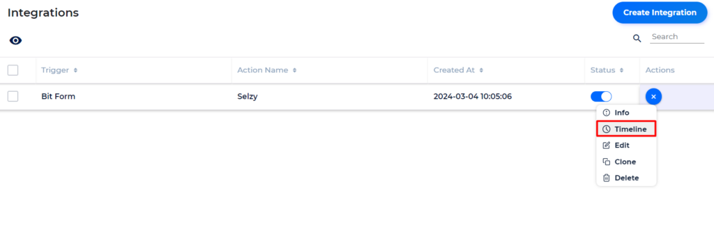 Selzy Integration with Bit Integrations - TimeLine