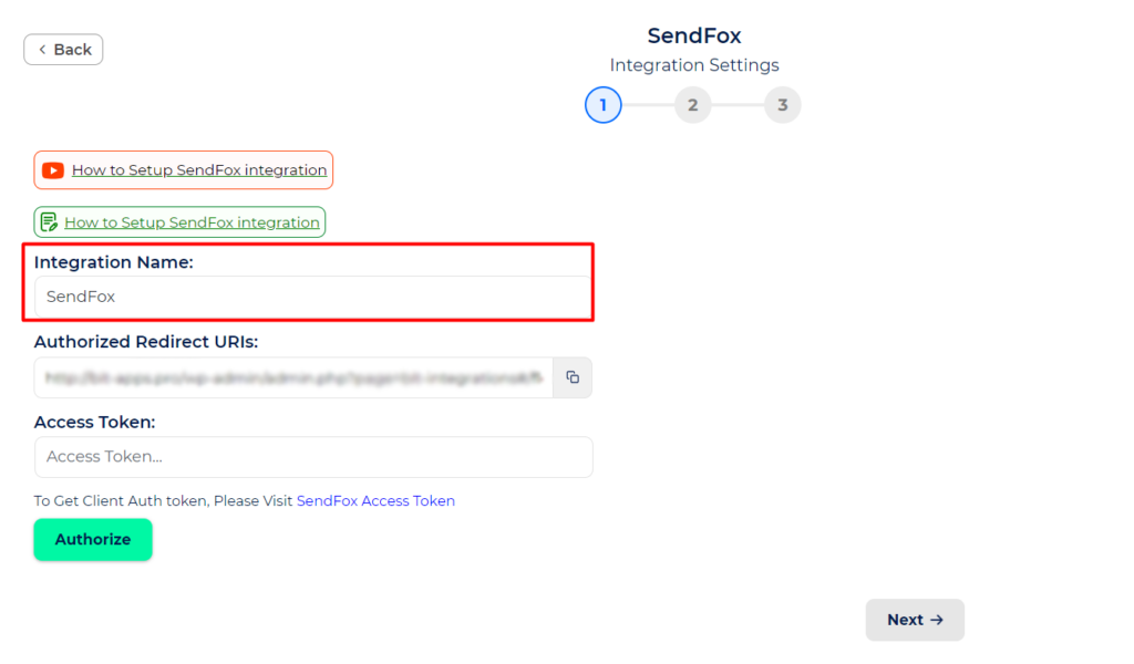SendFox Integration with Bit Integrations - Set Integration Name