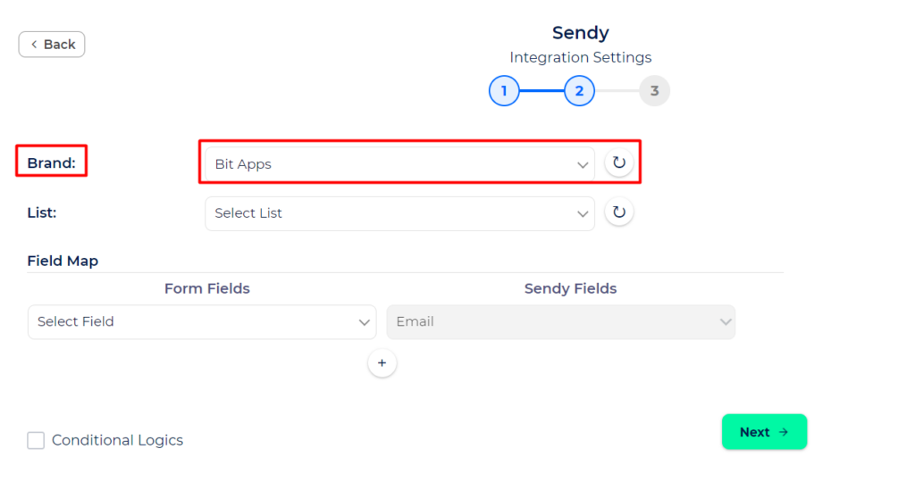 Sendy Integration with Bit Integrations - Select a Band