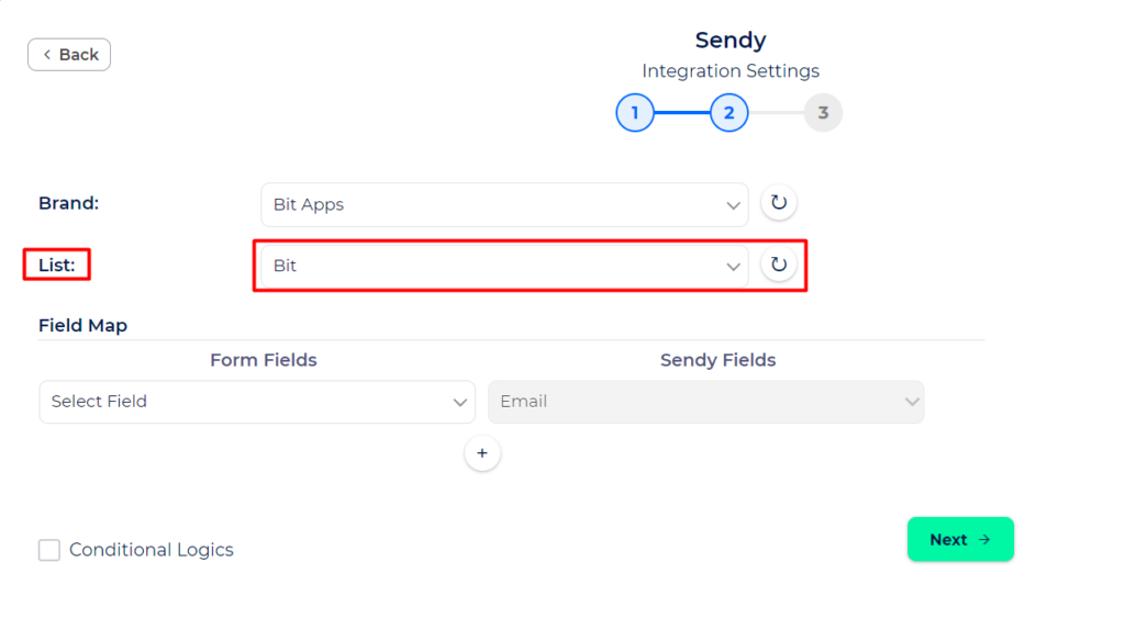 Sendy Integration with Bit Integrations - Select a List