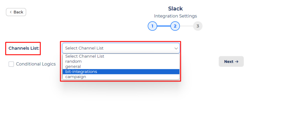 Slack Integration with Bit Integrations - Channels List