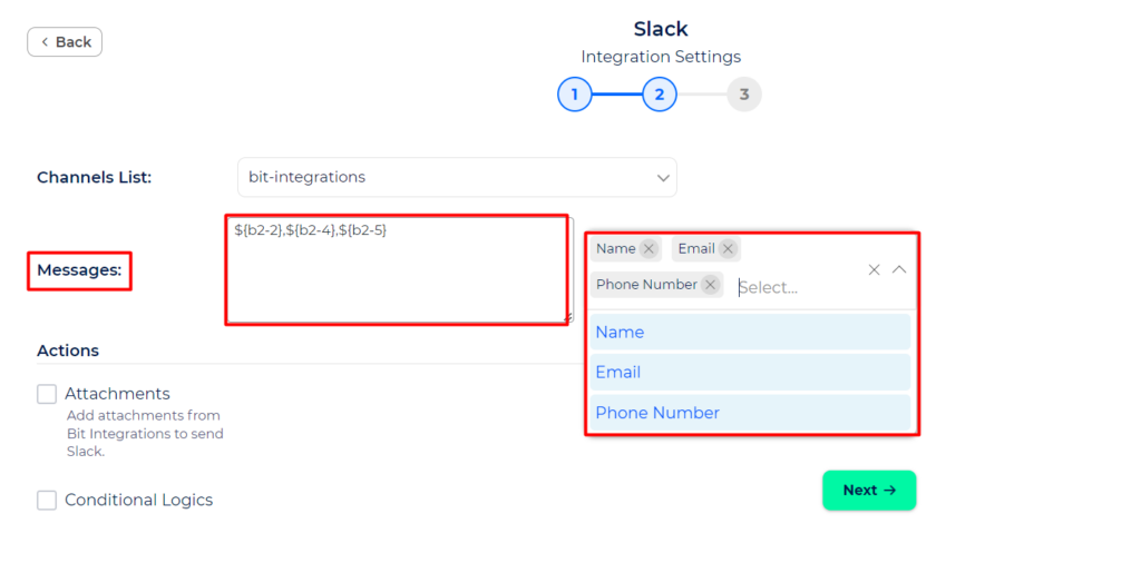 Slack Integration with Bit Integrations - Messages