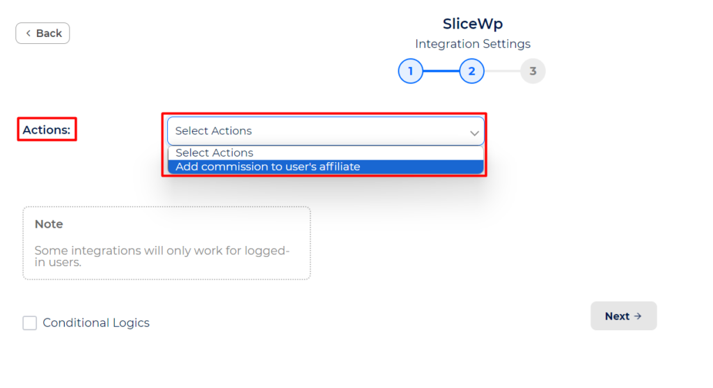 SliceWP Integration with Bit Integrations - Choose an Action