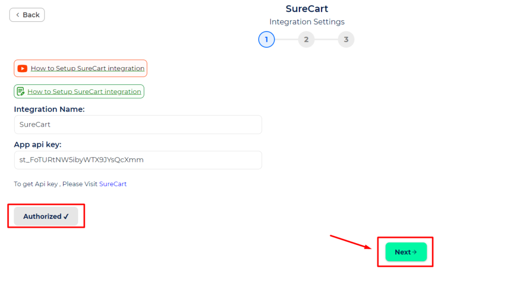 SureCart Integration with Bit Integrations - Authorization is Success