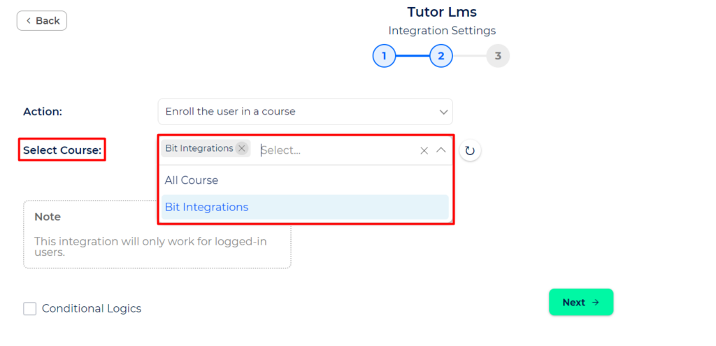 Tutor LMS Integration with Bit Integrations - Select Course