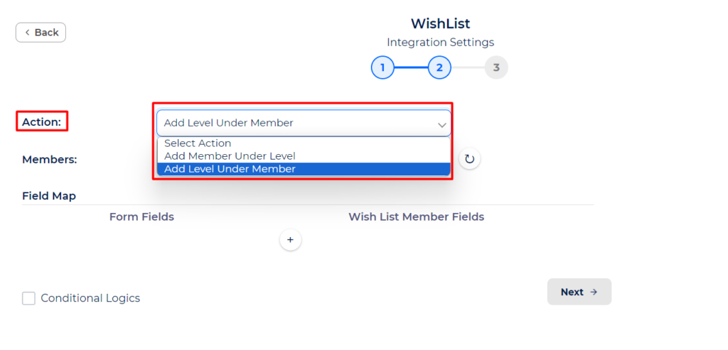 WishList Integration with Bit Integrations - Action - Add Level under Member