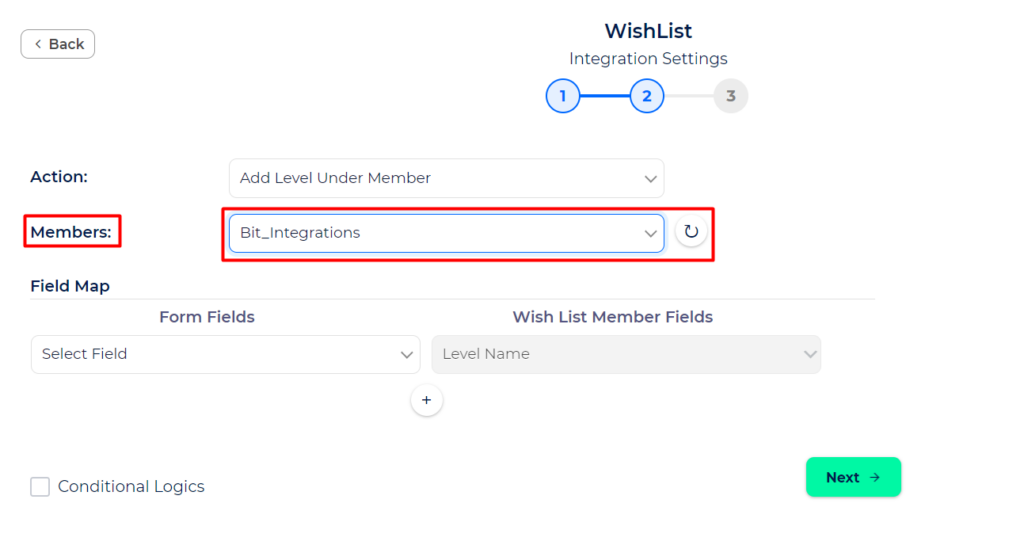 WishList Integration with Bit Integrations - Action - Add Level under Member - Members