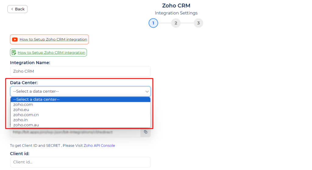 Zoho CRM Integration with Bit Integrations - Data Center