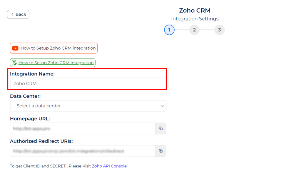 Zoho CRM Integration with Bit Integrations - Set Integration Name