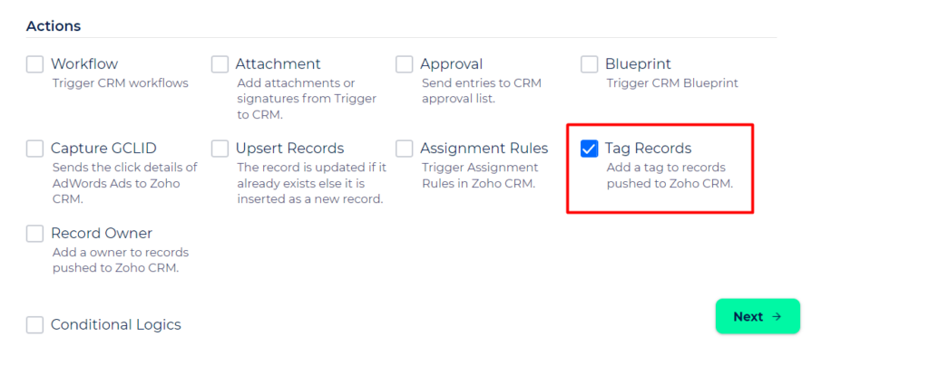 Zoho CRM Integration with Bit Integrations - Tag Records